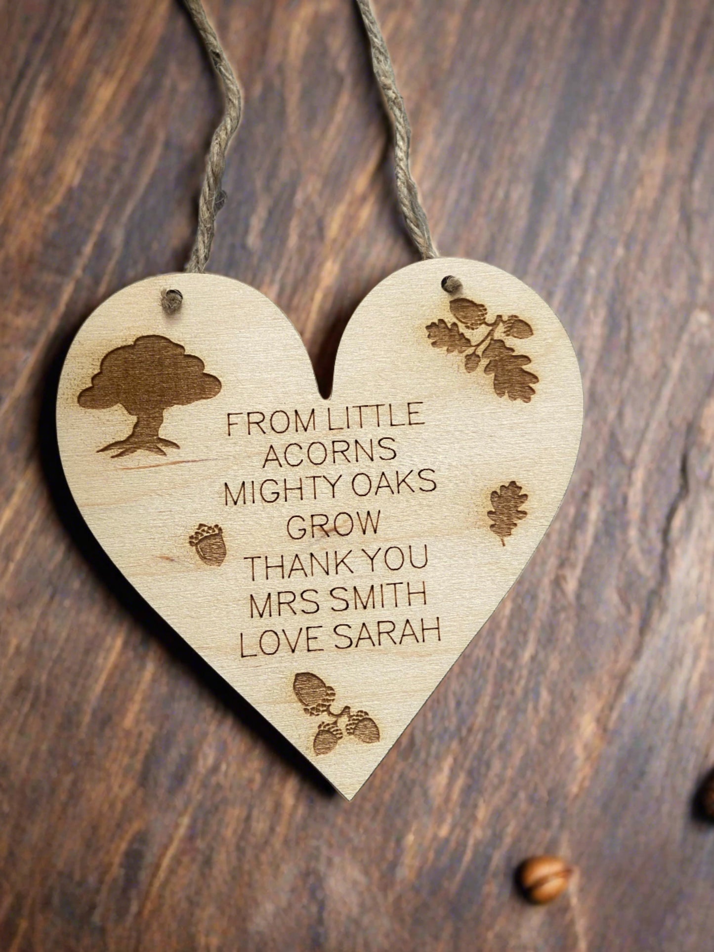 Wooden personalised teacher thank you heart plaque - Laser LLama Designs Ltd