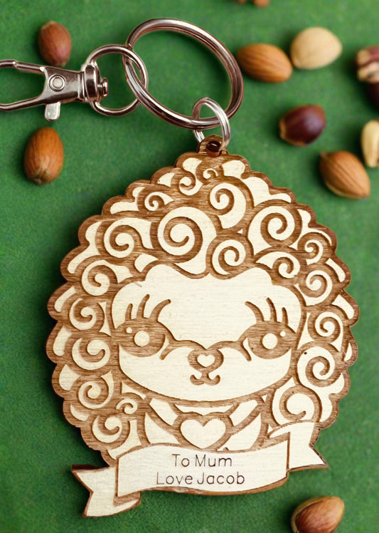 Wooden hedgehog personalised keyring - Laser LLama Designs Ltd