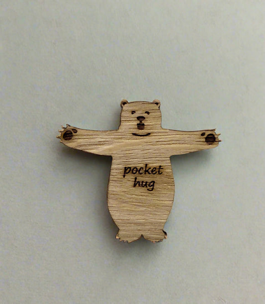 Oak veneer bear pocket hug - Laser LLama Designs Ltd