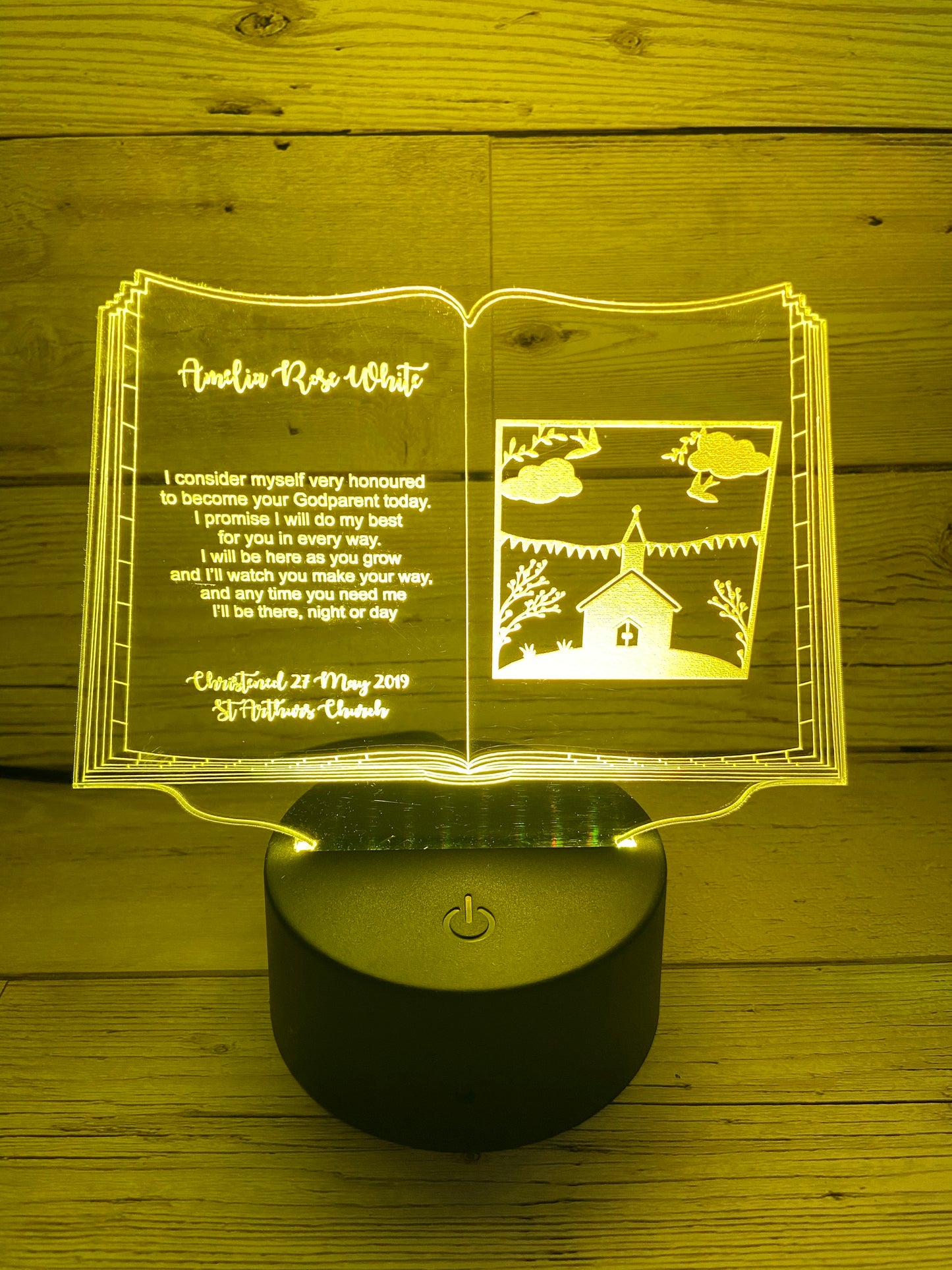 Light up 3D  open book christening gift display. 9 Colour options with remote! - Laser LLama Designs Ltd