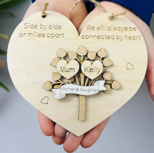 Wooden personalised mother & daughter tree plaque - Laser LLama Designs Ltd