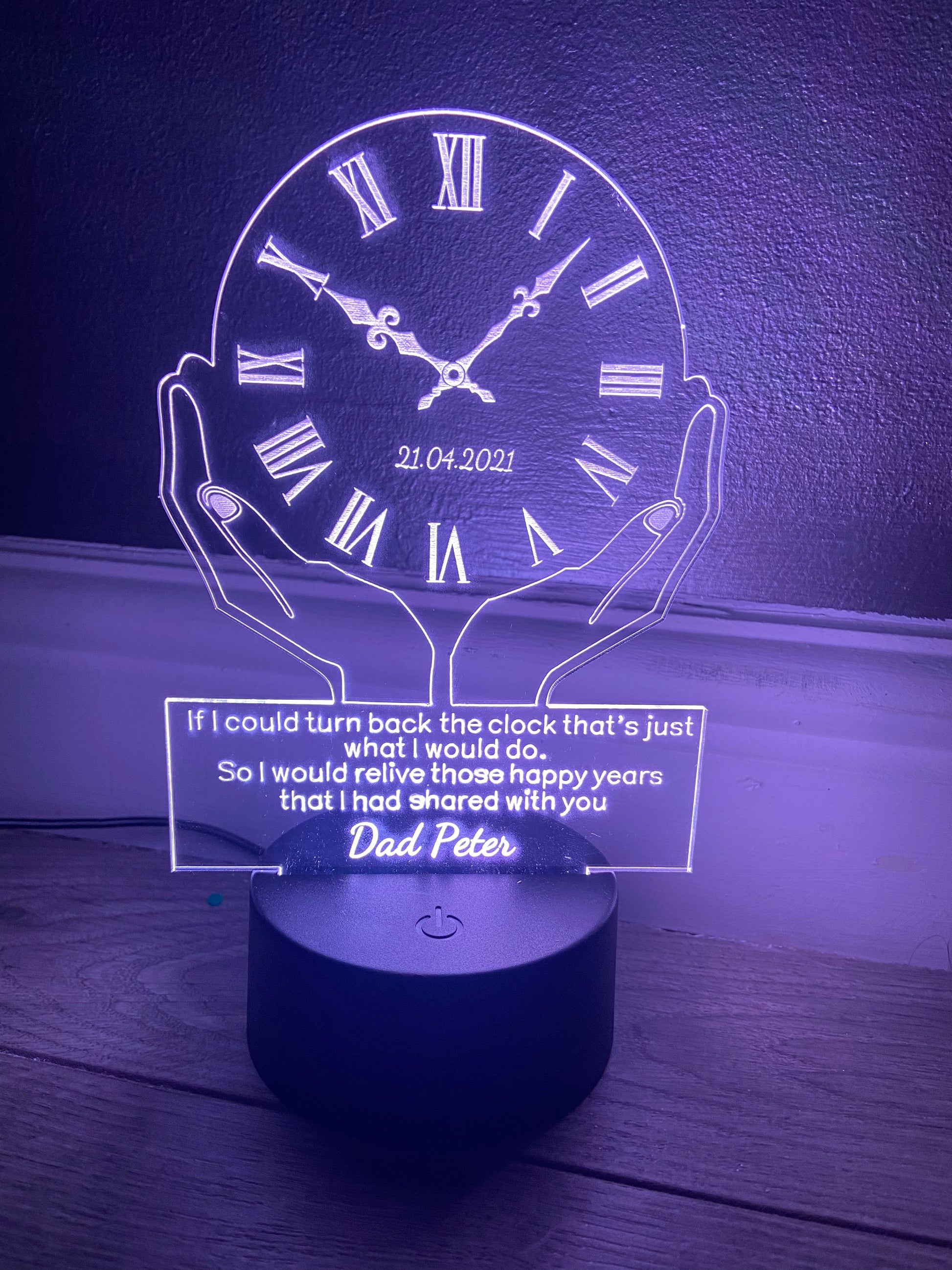 Led light memorial , clock display. 9 colours and remote control! - Laser LLama Designs Ltd