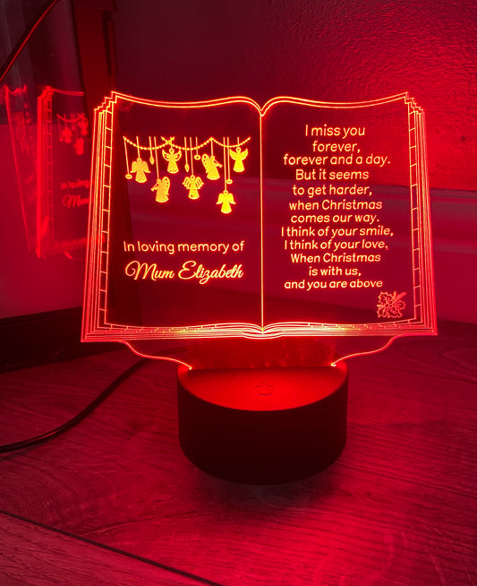 Light up 3D  open Christmas book memorial display. 9 Colour options with remote! - Laser LLama Designs Ltd