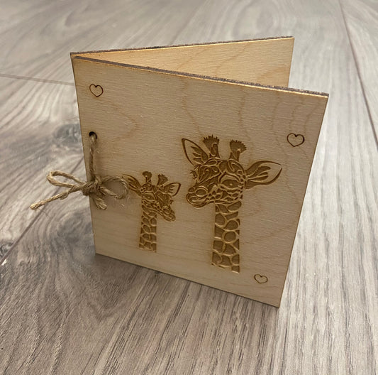 Wooden personalised folding card - giraffe design - Laser LLama Designs Ltd