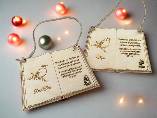 Beautiful personalised open book tree decoration - Laser LLama Designs Ltd