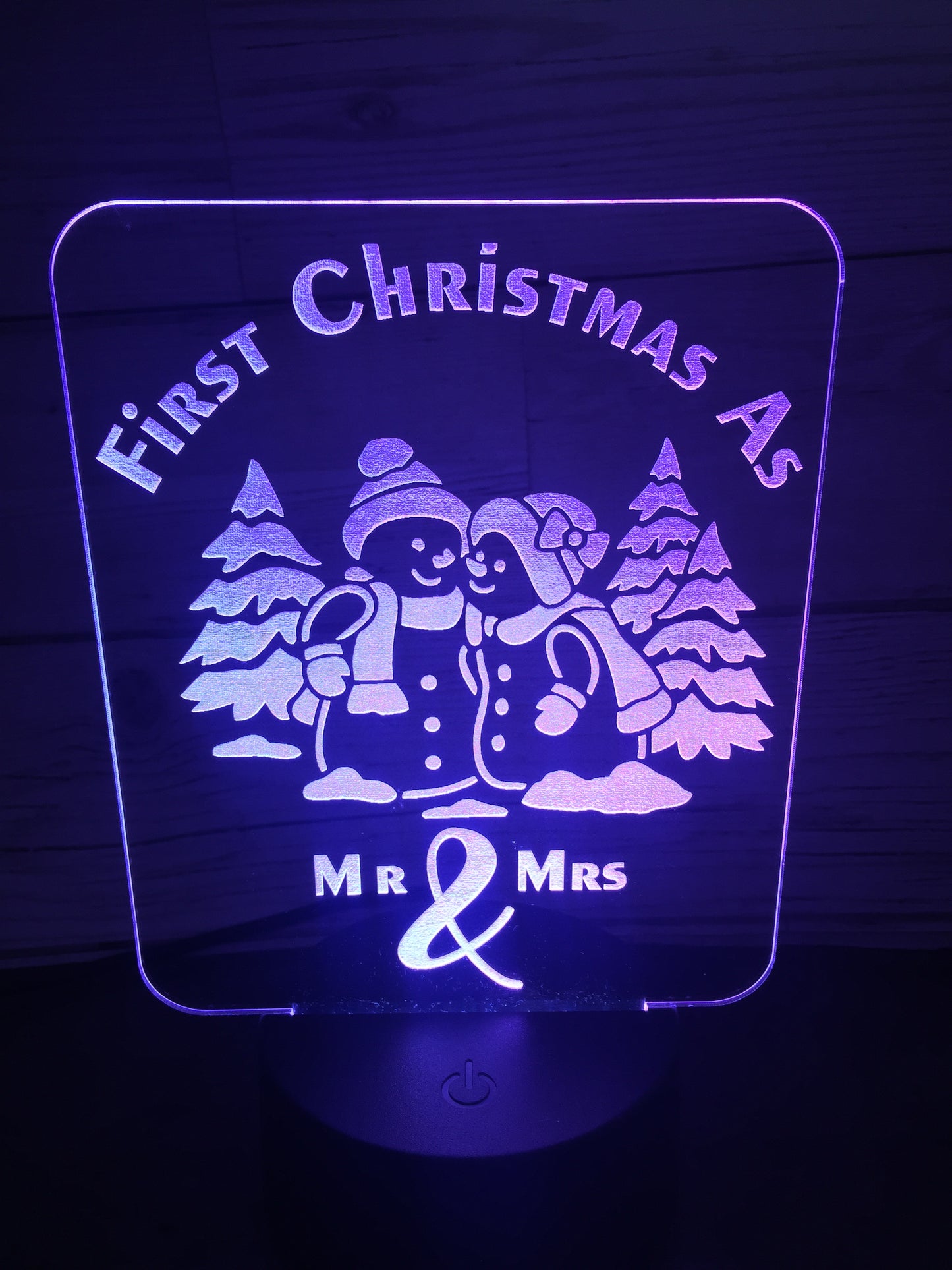 Snowman couple LED light up display- 9 colour options with remote! - Laser LLama Designs Ltd