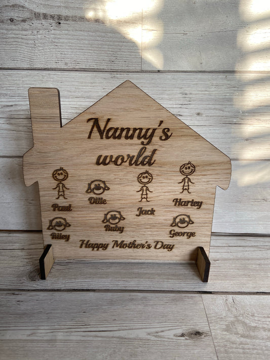 Oak veneer freestanding house personalised ,little people - Laser LLama Designs Ltd