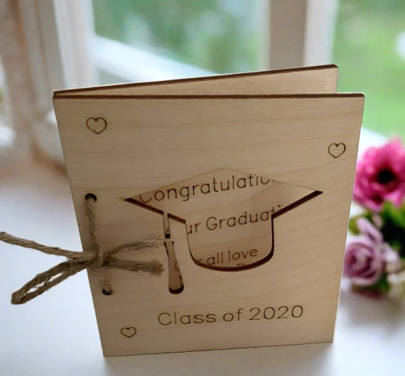 Wooden personalised graduation card - Laser LLama Designs Ltd