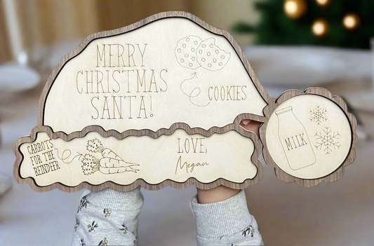 Wooden personalised Santa tray , shape of Santa hat - Laser LLama Designs Ltd