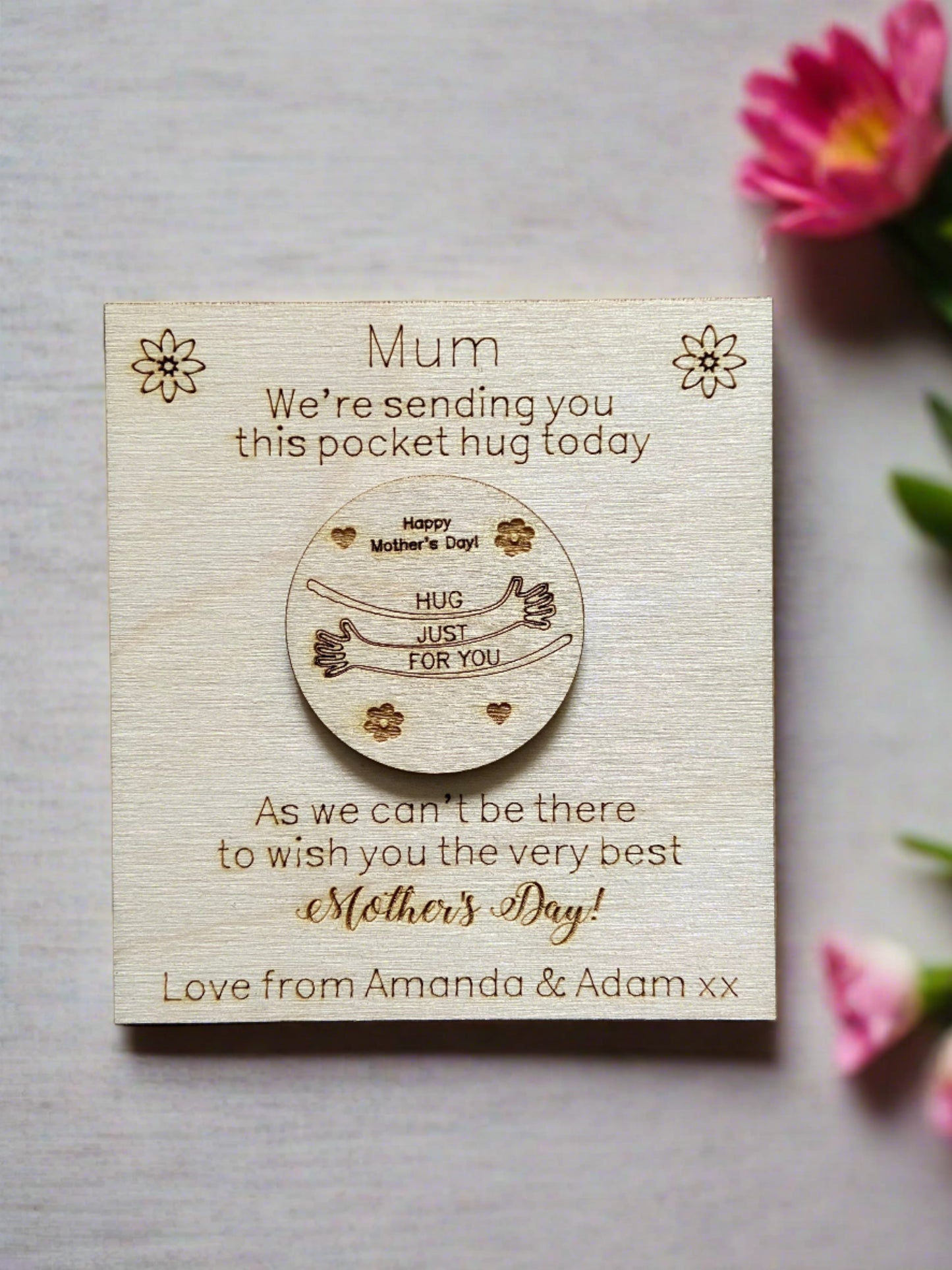 Wooden personalised card with token for Mother’s Day - Laser LLama Designs Ltd