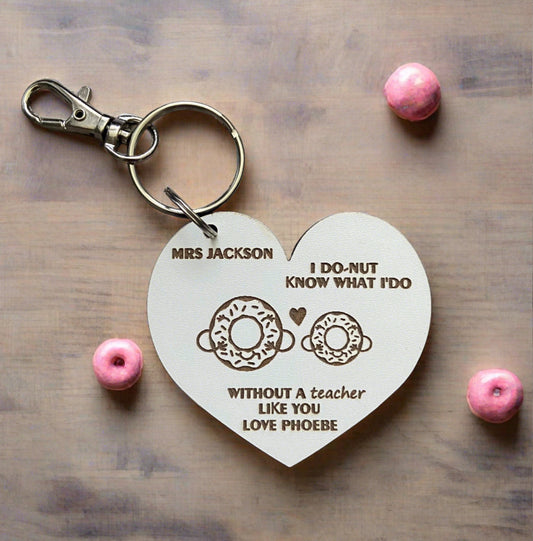 Wooden personalised heart shape do-nut keyring - Laser LLama Designs Ltd