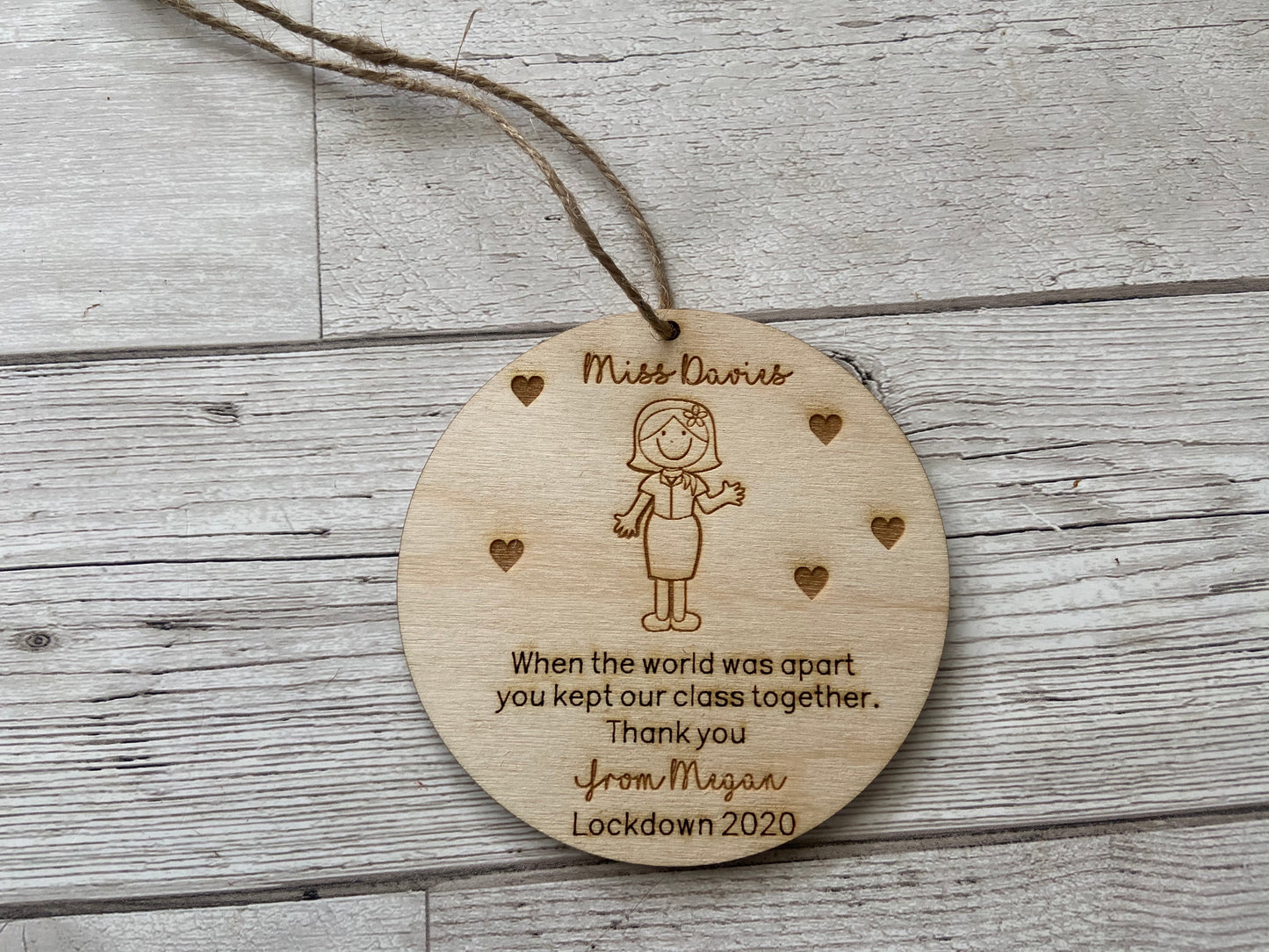 Wooden personalised teacher plaque -lockdown 2020 - Laser LLama Designs Ltd