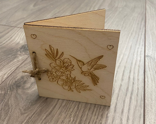 Wooden personalised folding card -hummingbird design - Laser LLama Designs Ltd