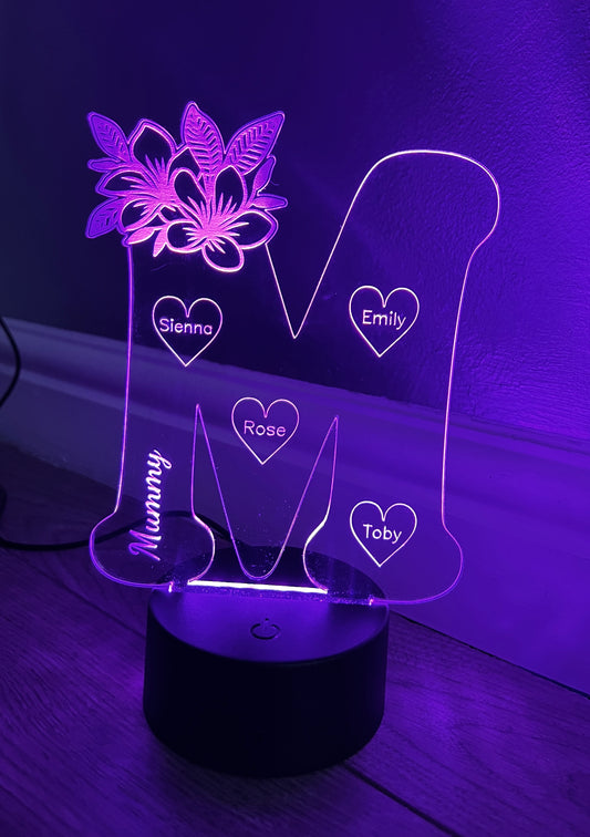 Initial letter M -Mummy light up display -9 colour options with remote! - Laser LLama Designs Ltd