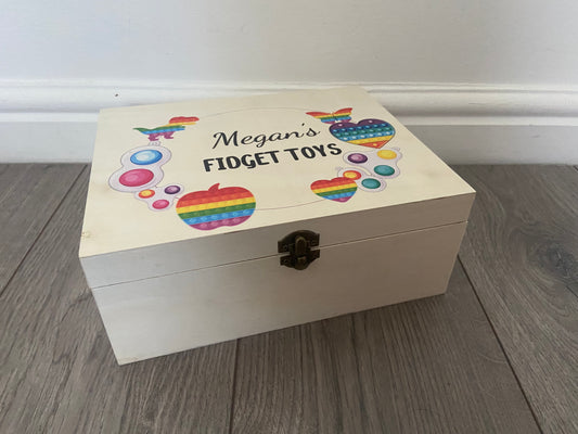 Wooden personalised fidget toy box - Laser LLama Designs Ltd