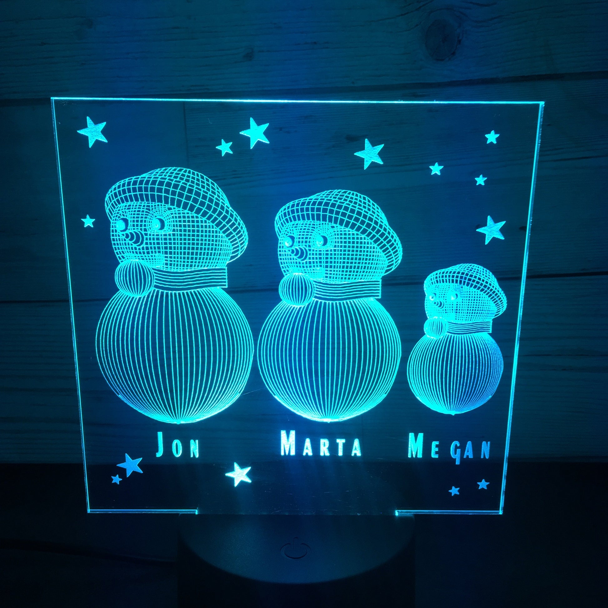 Snowman family LED light up display- 9 colour options with remote - Laser LLama Designs Ltd