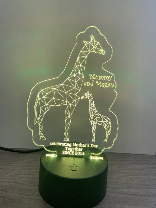 Giraffe Mother’s Day led light up display- 9 colour options with remote! - Laser LLama Designs Ltd