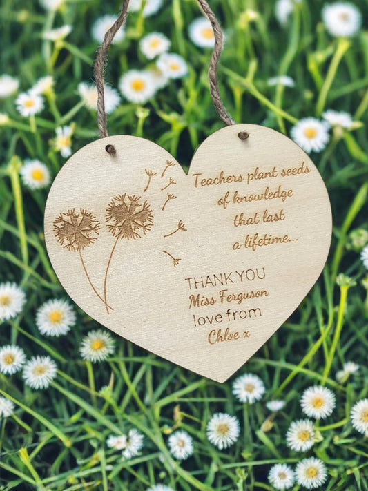 Wooden personalised seed heart plaque - Laser LLama Designs Ltd