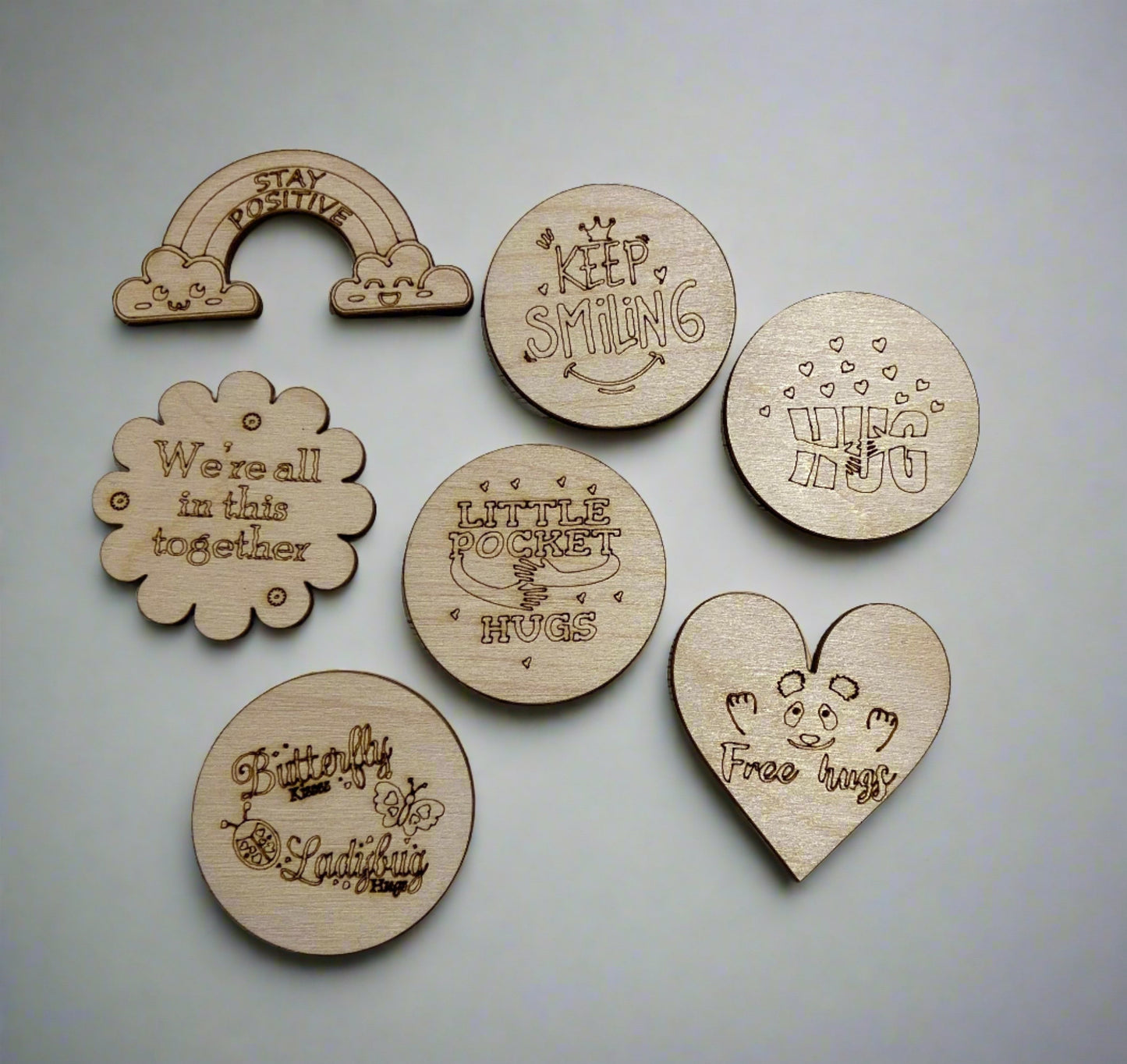 Wooden little pocket hug token - 6 designs - Laser LLama Designs Ltd