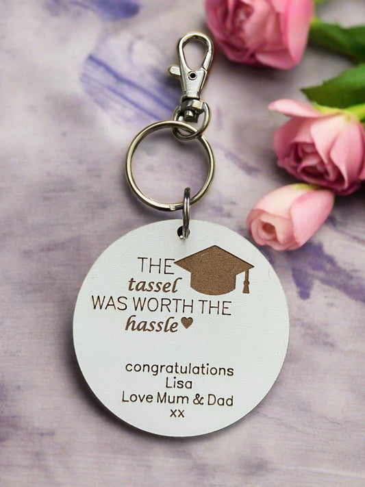 Wooden personalised graduation keyring - Laser LLama Designs Ltd