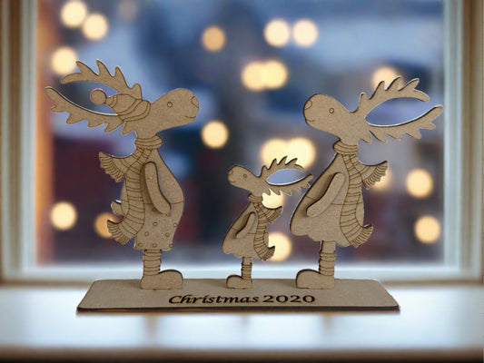 Wooden personalised freestanding reindeer family mdf - Laser LLama Designs Ltd