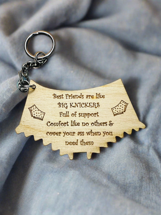 Wooden ‘friends are like knickers’ keyring - Laser LLama Designs Ltd