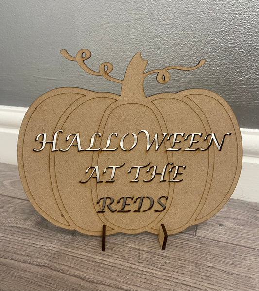 Wooden personalised freestanding Halloween pumpkin - Laser LLama Designs Ltd