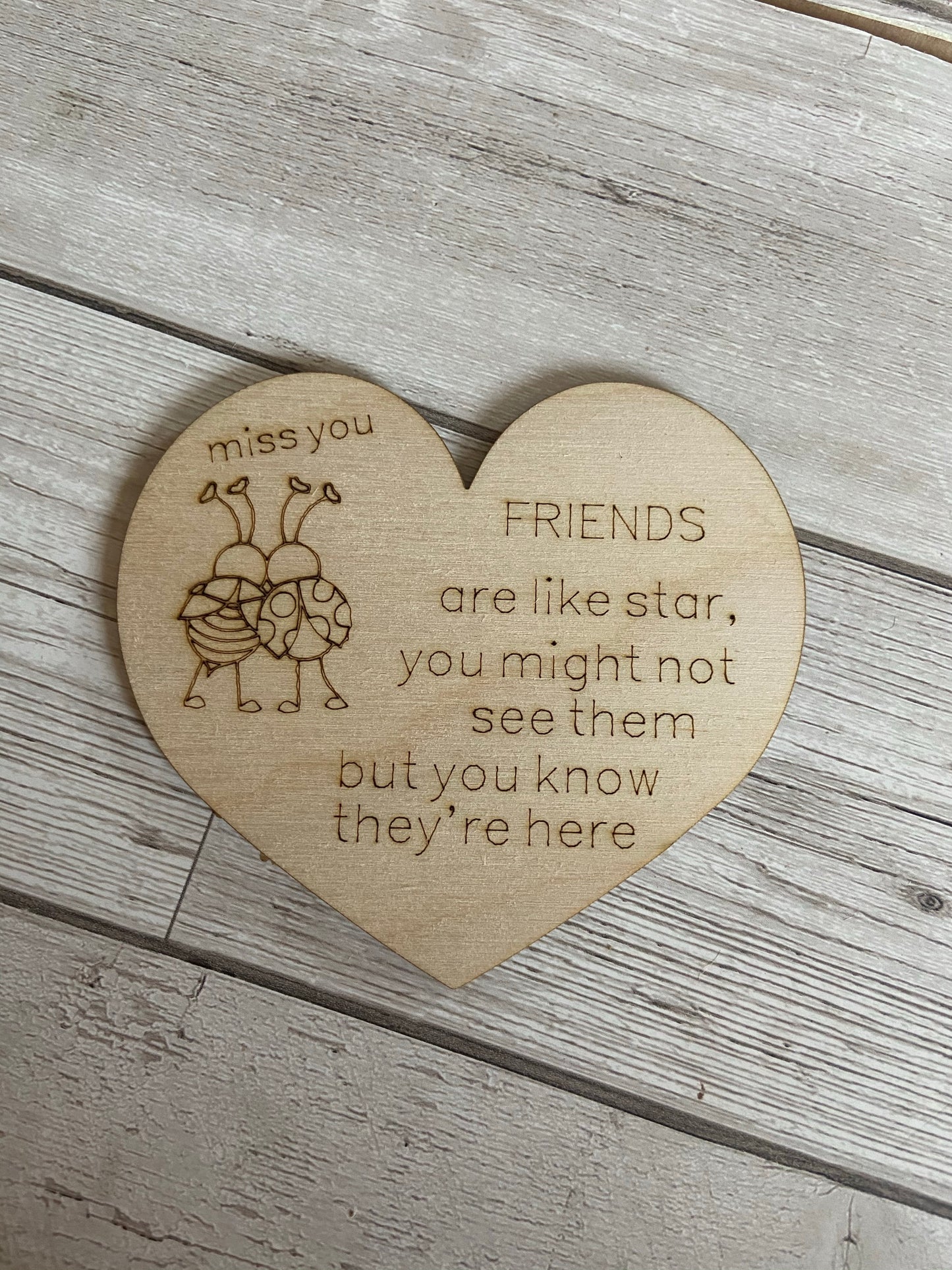 Wooden heart-  friends are like stars - Laser LLama Designs Ltd