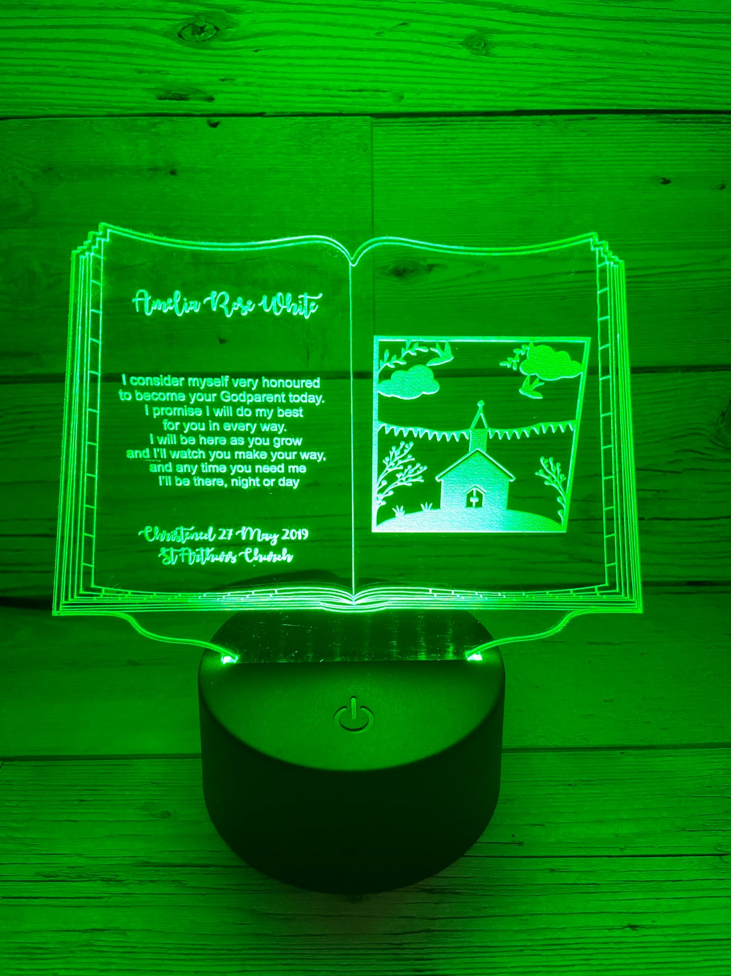 Light up 3D  open book christening gift display. 9 Colour options with remote! - Laser LLama Designs Ltd