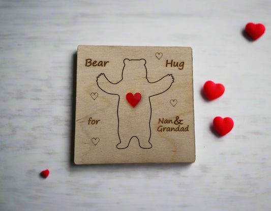 Wooden personalised 3D bear hug card - Laser LLama Designs Ltd