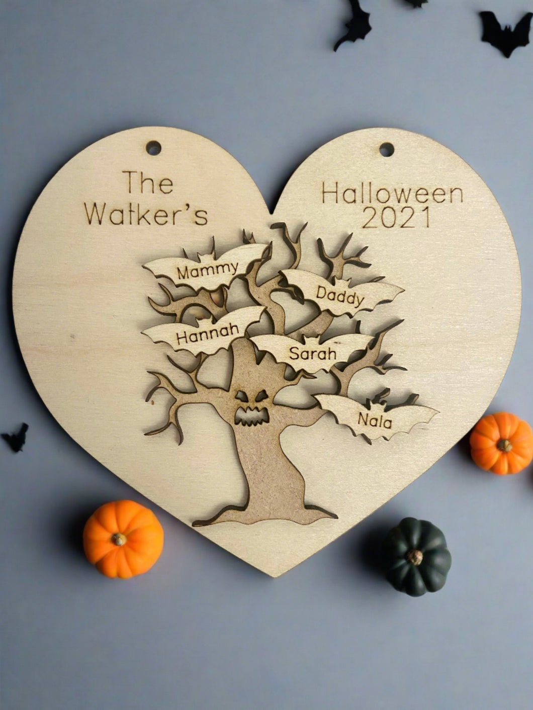 Wooden personalised Halloween family tree plaque - Laser LLama Designs Ltd