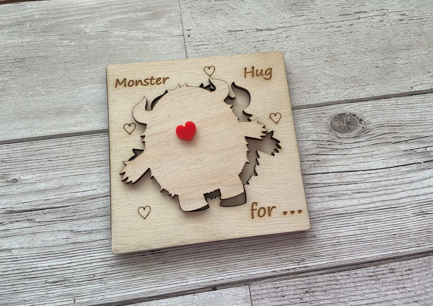 Wooden personalised 3D monster card - Laser LLama Designs Ltd