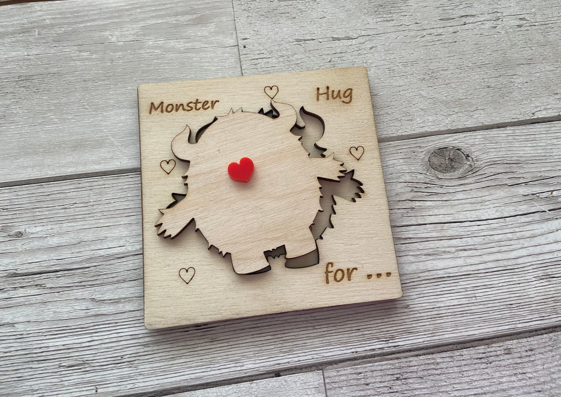 Wooden personalised 3D monster card - Laser LLama Designs Ltd