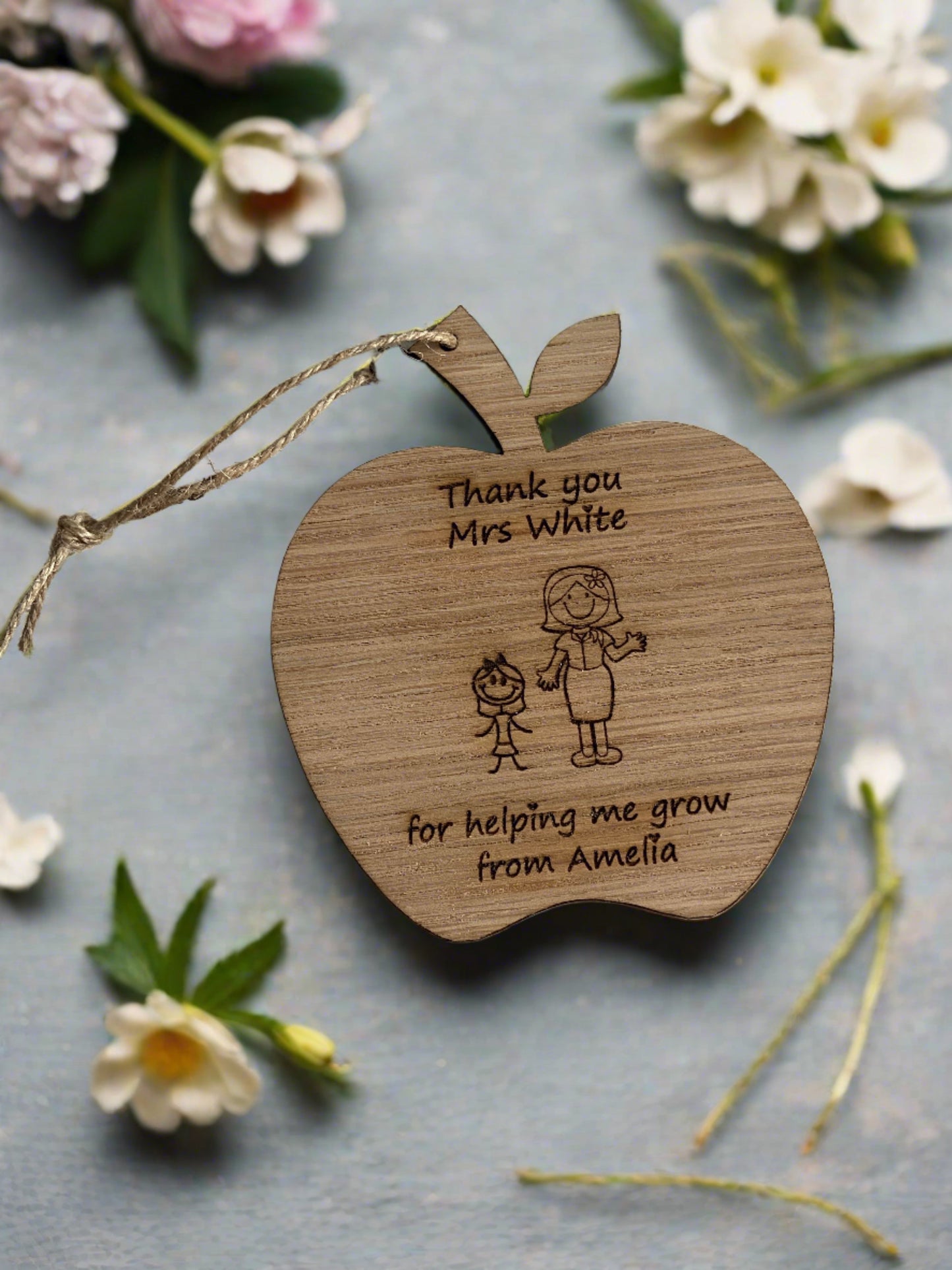 Oak veneer personalised Apple teacher and I - Laser LLama Designs Ltd