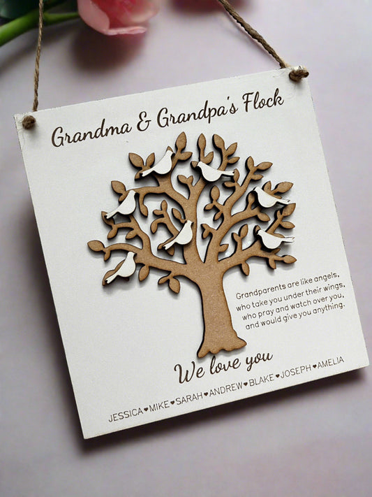 Wooden personalised bird tree  grandparents - Laser LLama Designs Ltd