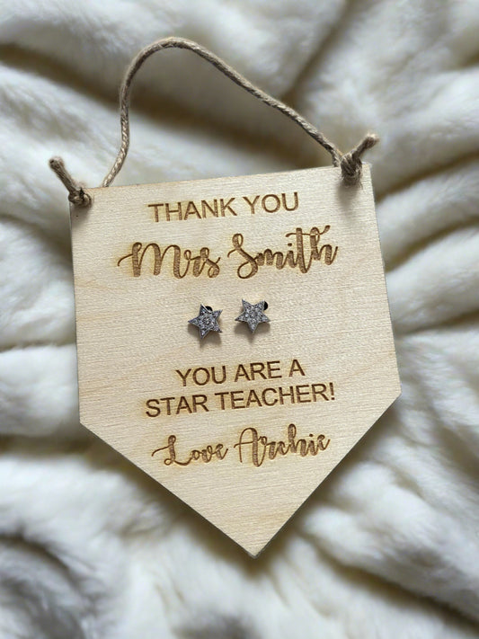 You’re a star teacher  - earring holder plaque - Laser LLama Designs Ltd