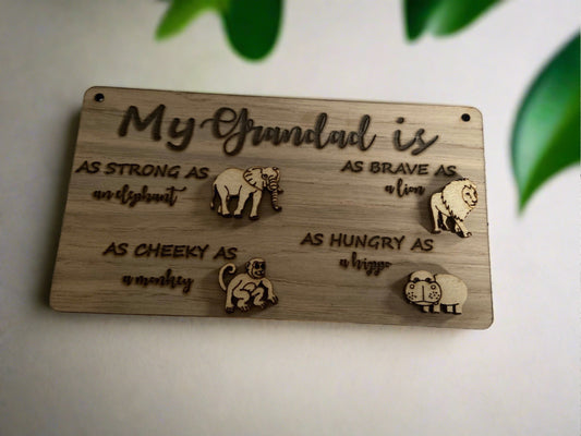 Oak veneer hanging plaque with animals - Laser LLama Designs Ltd