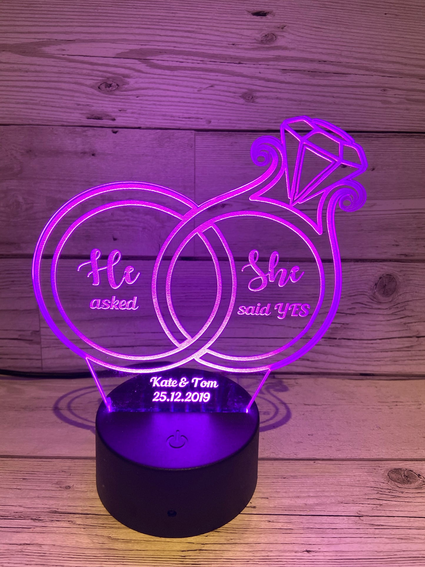 Led light up 3D Ring engagement display. 9 Colour options with remote! - Laser LLama Designs Ltd