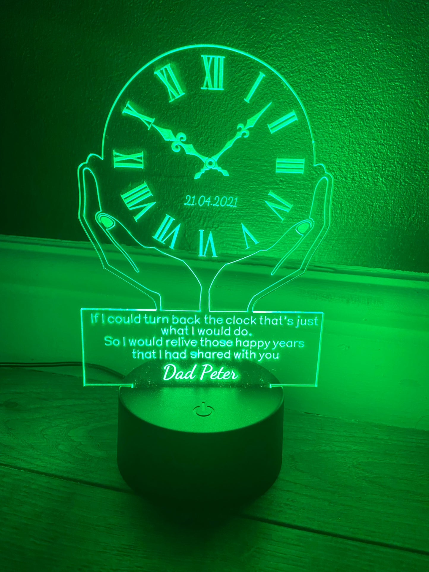 Led light memorial , clock display. 9 colours and remote control! - Laser LLama Designs Ltd