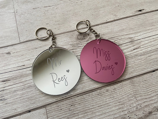 Teacher mirrored acrylic personalised keyring - Laser LLama Designs Ltd