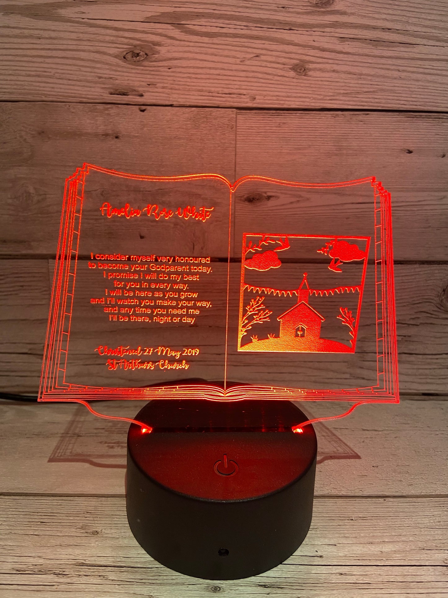 Light up 3D  open book christening gift display. 9 Colour options with remote! - Laser LLama Designs Ltd