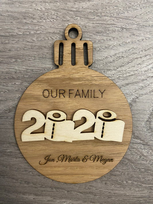 Wooden personalised oak veneer 2020 bauble - Laser LLama Designs Ltd