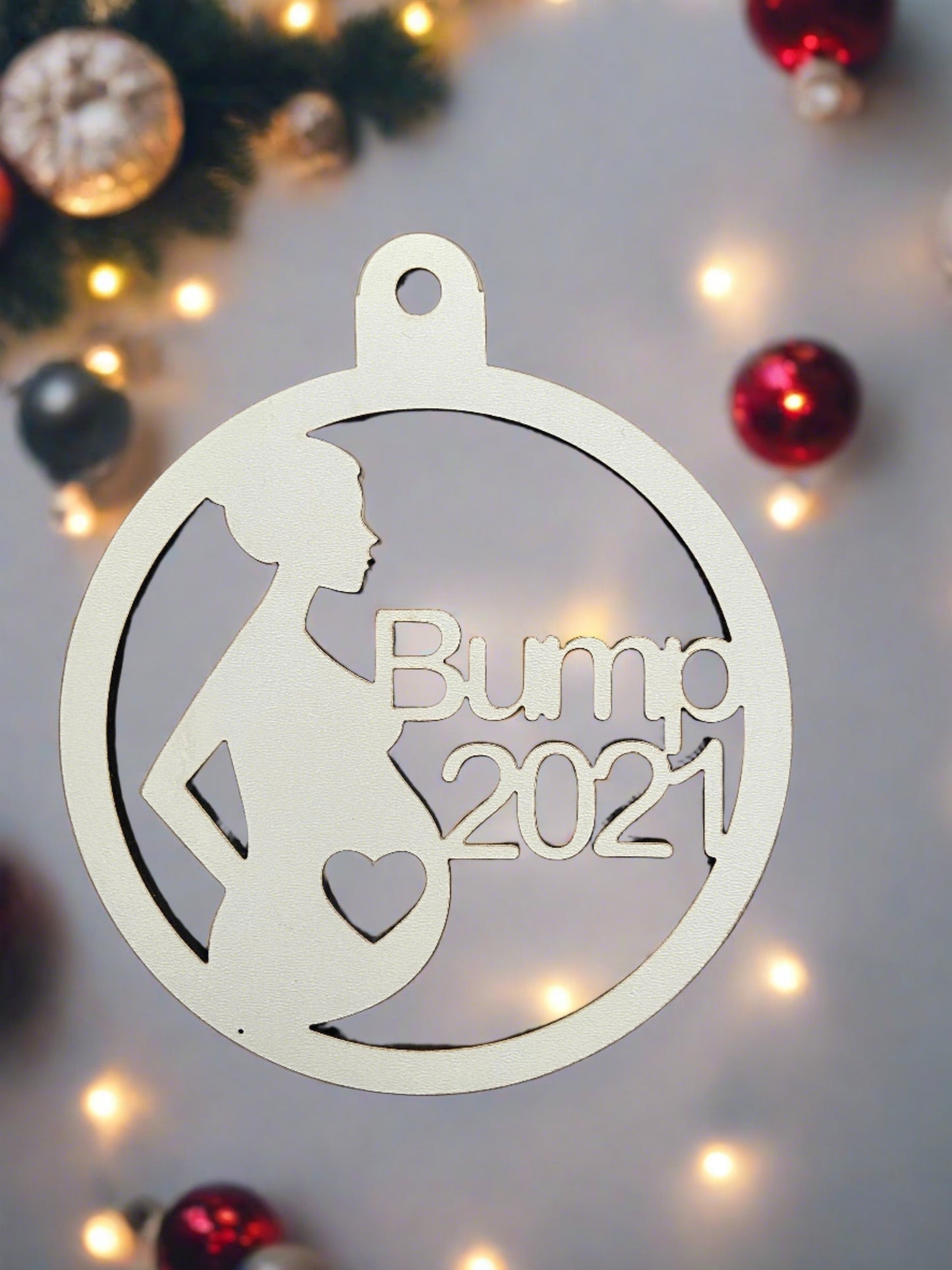 Wooden bump 2021 bauble - Laser LLama Designs Ltd