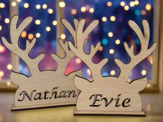 Wooden personalised reindeer antlers - Laser LLama Designs Ltd