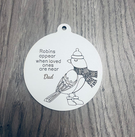 Wooden personalised robin bauble - Laser LLama Designs Ltd