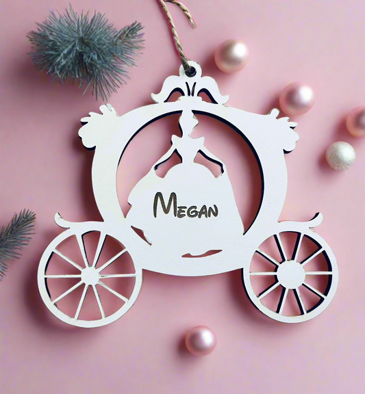 Wooden personalised princess carriage bauble - Laser LLama Designs Ltd